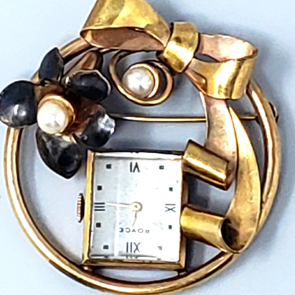 Royce Swiss Vintage Mechanical Self-Winding Watch Brooch Pin